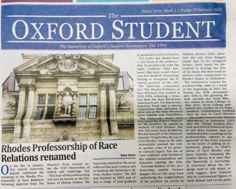 （写真）The Oxford Student, 2024年1月19日より