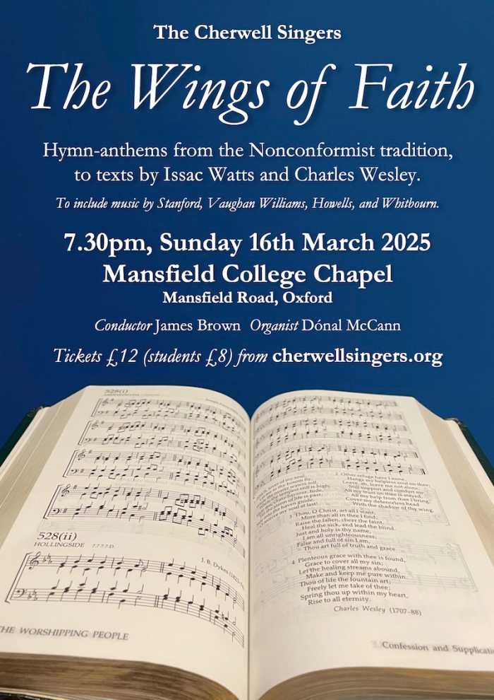 今学期末に行われるCherwell Singers合唱団のコンサートのポスター。  